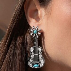 Turquoise and Silver Guitar Earrings